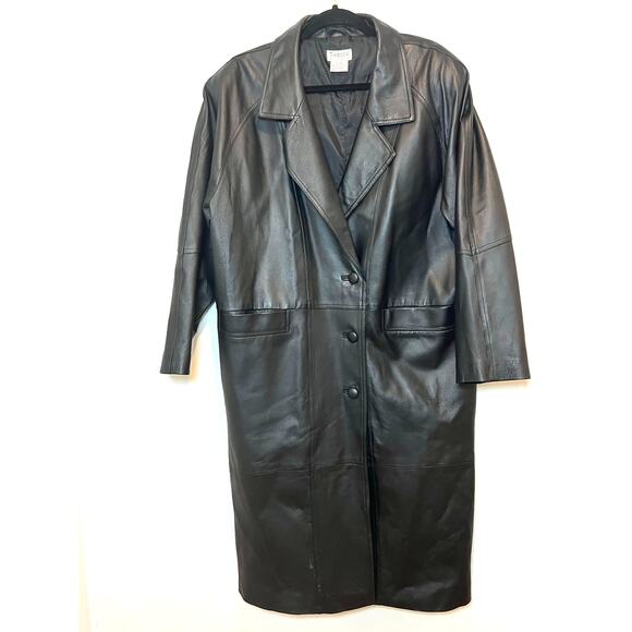 Vintage Tribeca Studio Leather Trench Coat Button Closure 90s Womans Size 1XWP - Picture 1 of 8